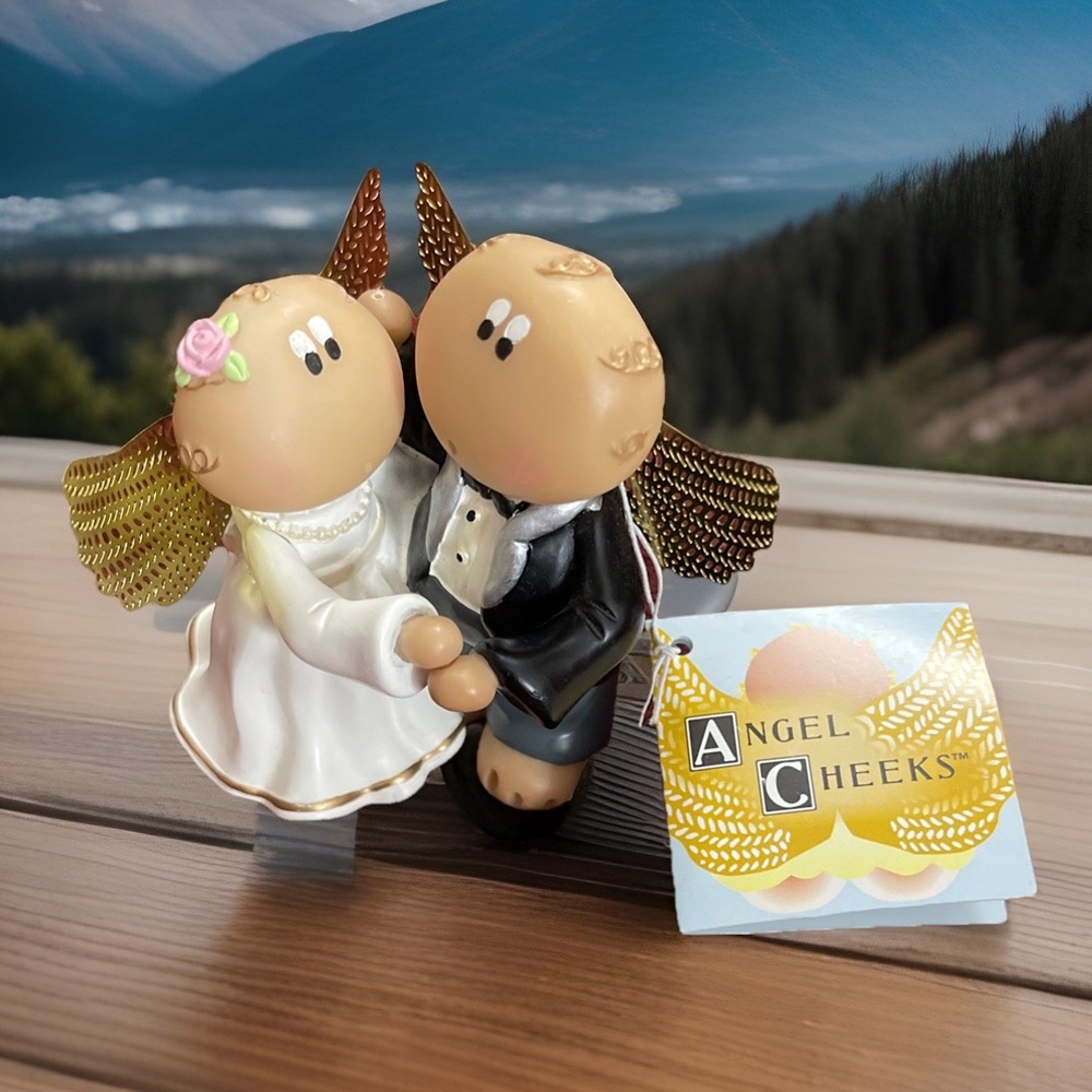 NWT READ Collectible Angel Cheeks Hand Painted Happy Anniversary Bride & Groom